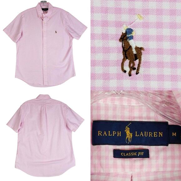 Polo Ralph Lauren Shirt Oxford Mens Size Medium M Pink Plaid Button Down SS - Picture 1 of 9
